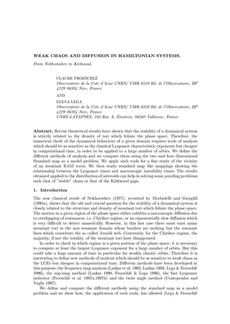 Chaos and Diffusion in Hamiltonian Systems