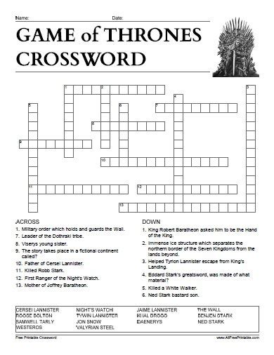 Chaplin Game Of Thrones Crossword