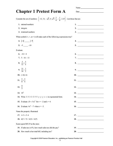 Chapter 0 Pretest Form A Date - Mister O