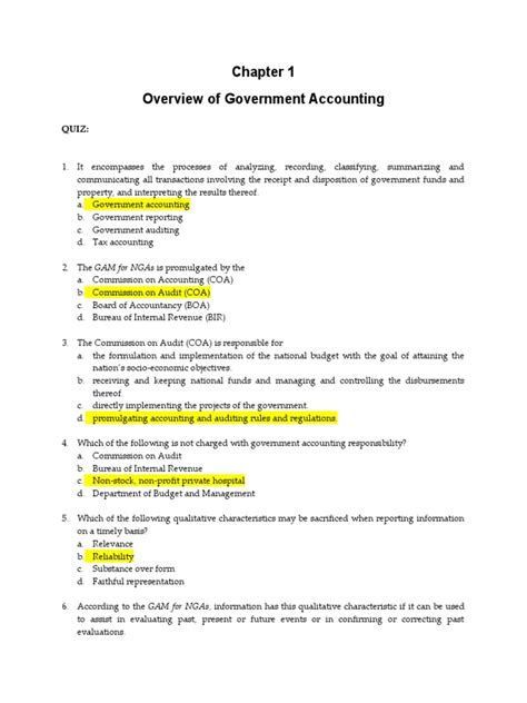 Chapter 1 quiz Overview of Government Accounting Chapter 1 Overview