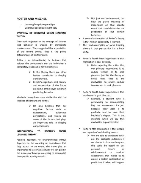 Chapter 13: Rotter and Mischel: Cognitive Aspects of Social …