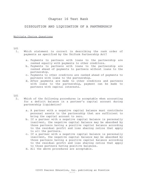 Chapter 16 dissolution and liquidation of partnership Chapter 16 Test