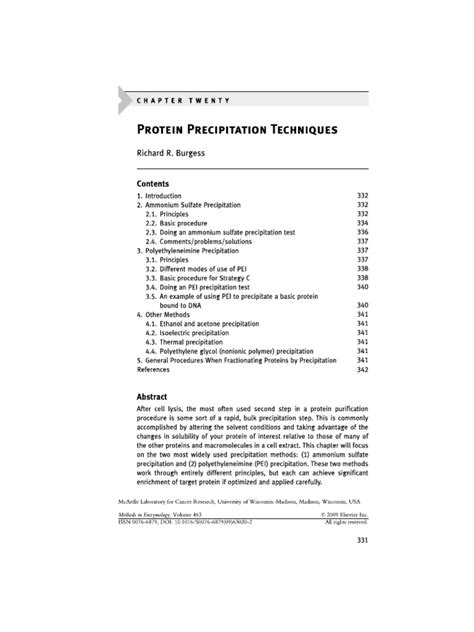 Chapter 20 protein precipitation techniques.  This page describes protein pr...