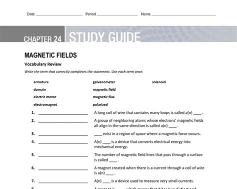 Chapter 24 study guide magnetic fields vocabulary review answers. - Fisher price ixl learning system manual.