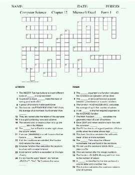 Chapter 3 Excel Crossword Answers