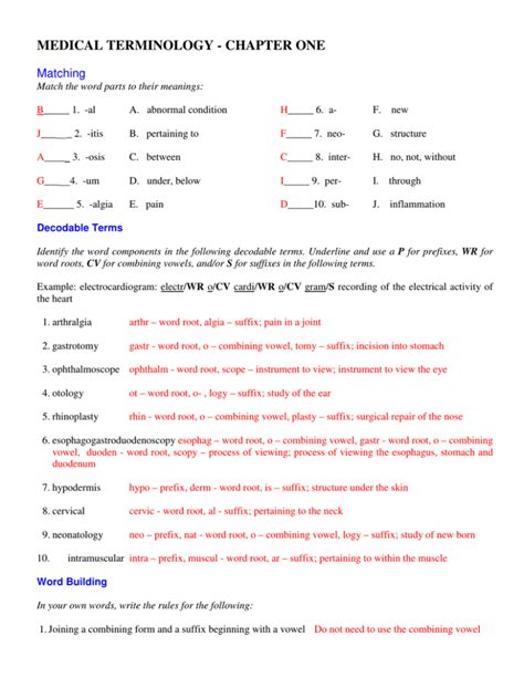 Chapter 3 Introduction to Medical Terminology Chapter 4 Understanding