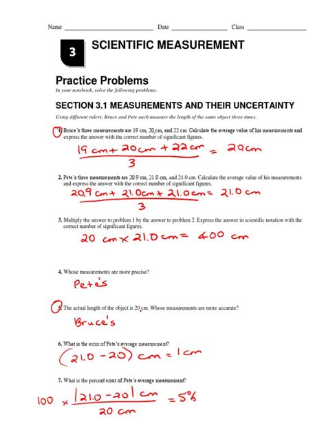 Chapter 3 Practice Problems Key Significant Figures Measurement