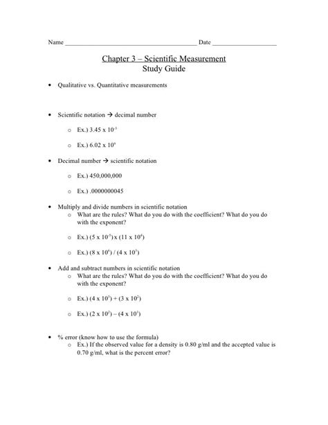Chapter 3 Scientific Measurement Worksheet Chapter Worksheet