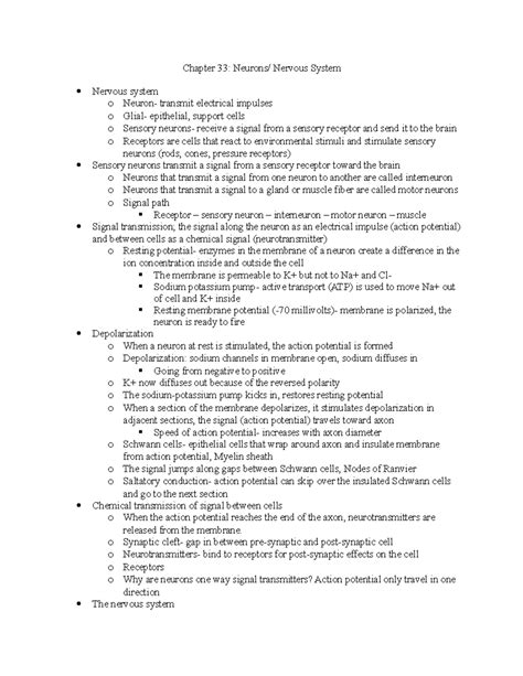 Chapter 33 Nervous System Answer Key