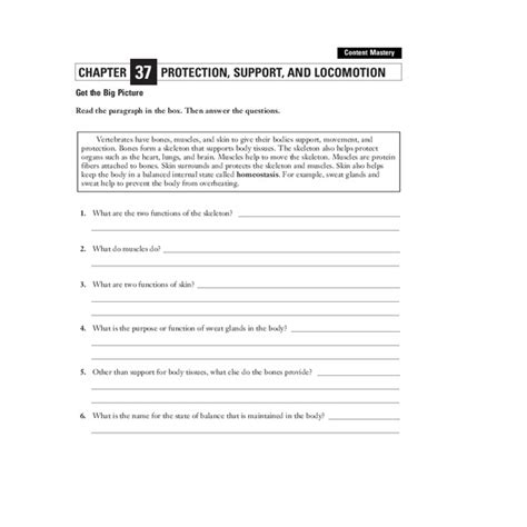Chapter 34 Protection Support And Locomotion Answer Key To The Worksheet