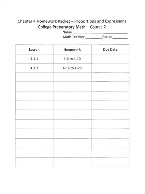 Chapter 4 Homework Packet
