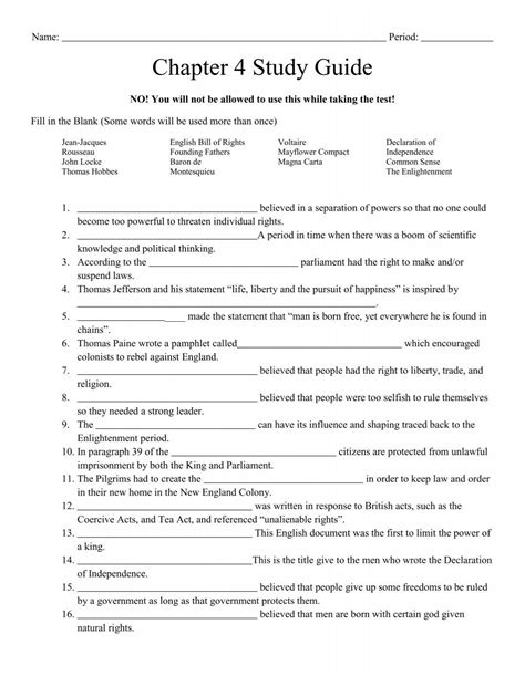Chapter 4 Study Guide Answers