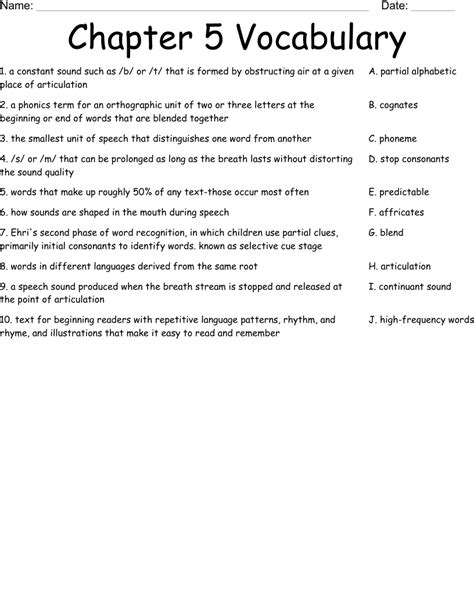 Chapter 5 Vocabulary Worksheet WordMint