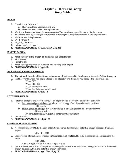 Chapter 5 work and energy study guide. - Shells cynthia rylant study guide questions.