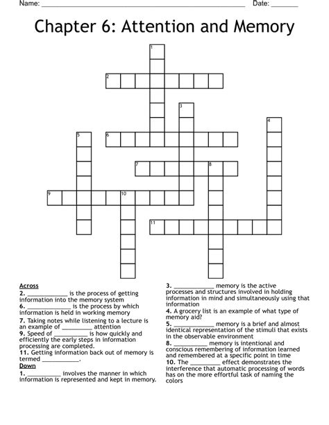 Chapter 6 Attention and Memory Crossword WordMint