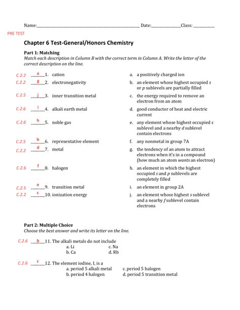 Chapter 6 Chemistry Test Answers