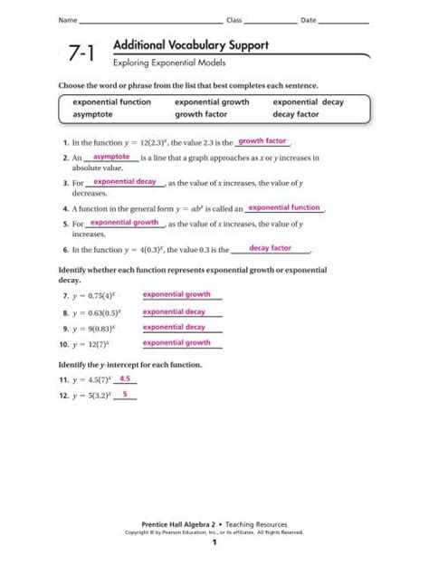 Chapter 7 Exponential And Logarithmic Functions Worksheet Answers