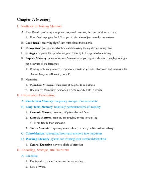 Chapter 7 Memory Summary Introduction to Psychology StuDocu