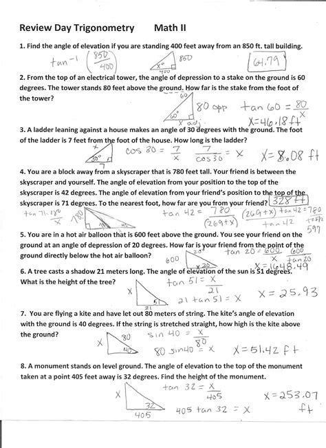 Chapter 7 Trigonometry Test Answers
