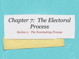 Chapter 7 the electoral process quizlet.  The Electoral Process Learn with flashcard...