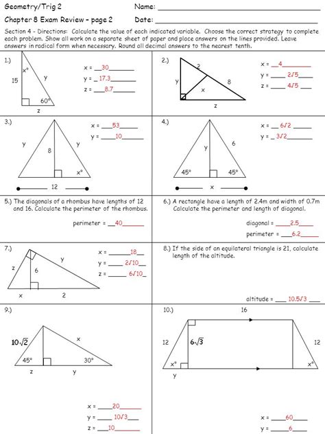 Chapter 8 Right Triangles and Trigonometry Answer Key