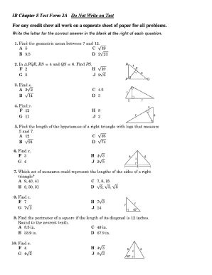 Chapter 8 test form b geometry answers.  A = 12. 41 14. 2&deg; 𝖣 45.  Review and practi...