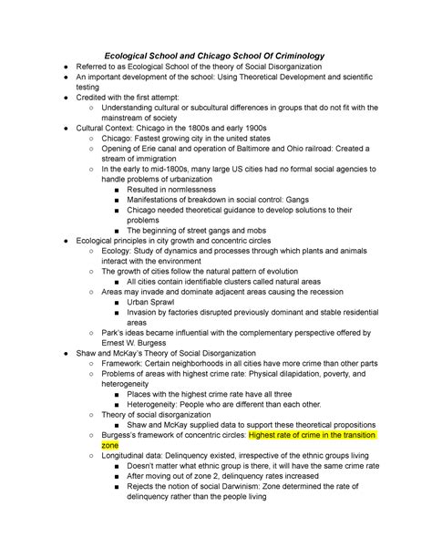 Chapter 9 Criminology - Ecological School and Chicago School