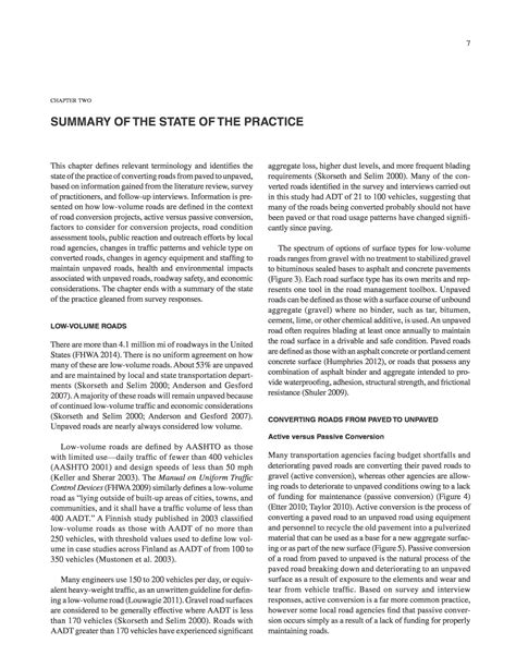 Chapter Two Summary of the State of the Practice Converting Paved