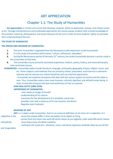 Chapter1 Lecture notes 1 Chapter 1 Humanities and Art Appreciation
