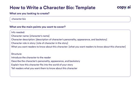 Character Bio Character reference template, Character bio template