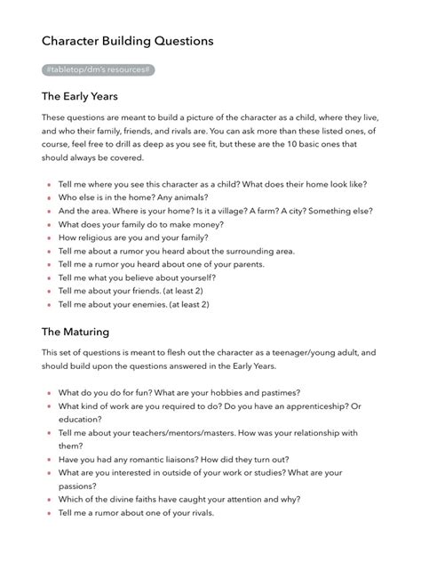 Character Building Questions PDF