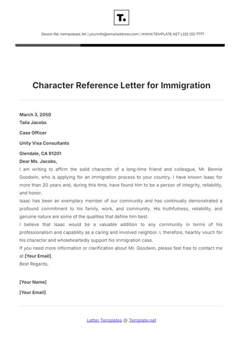 Character Letter For Immigration Template