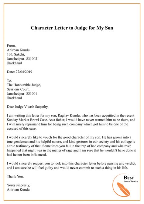 Character Letter to Judge for My Son Letter to judge, Reference