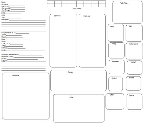 Character Ref Sheet Template Database