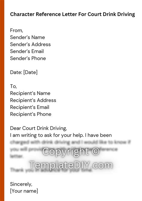 Character Reference Letter For Court Drink Driving Uk