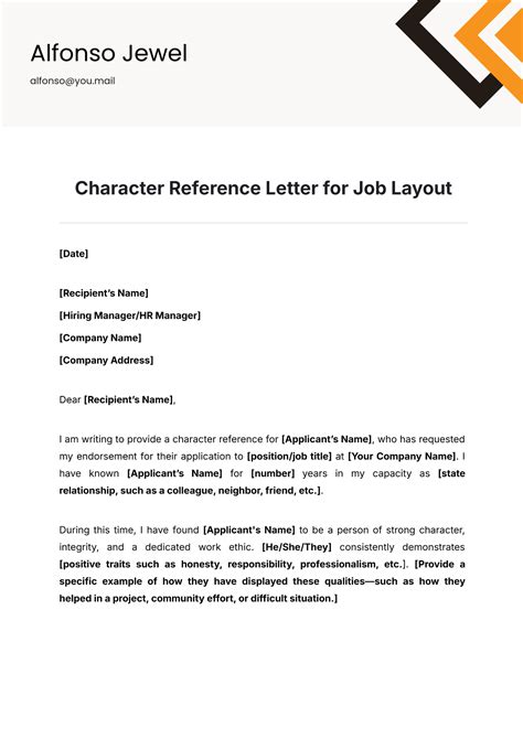 Character Reference Letter Template For Job