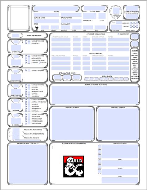Character Sheet Custom D&D 5th Ed Dungeons & Dragons Tabletop Games