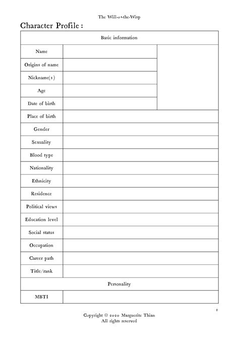 Character Template For Writing