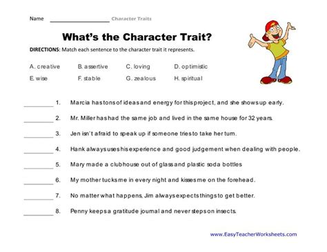 Character Traits 1 Interactive worksheet Character trait worksheets