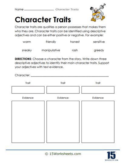 Character Traits Worksheet Pdf