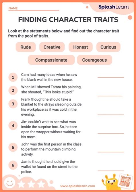 Character Traits Worksheets