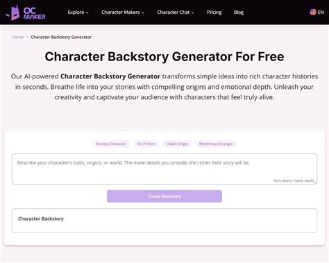 Character backstory generator.  Free tool for writers and gamers to develop rich, u...
