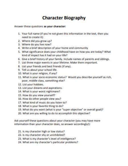 Character biography questions to ask to judge
