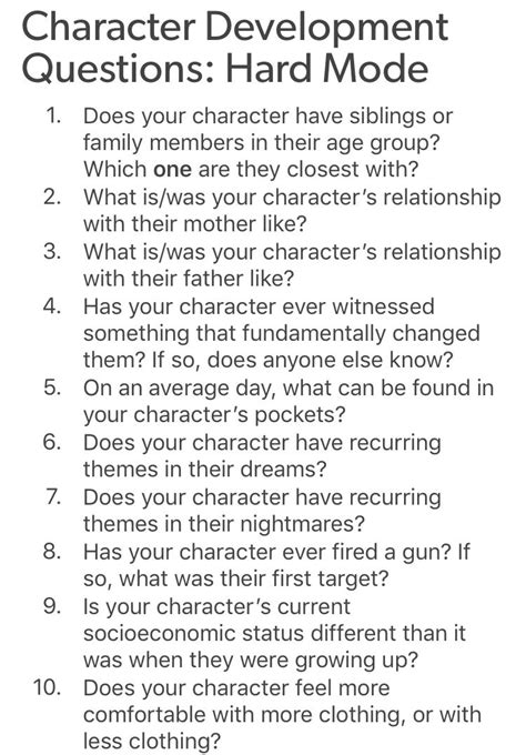 Character development questions part II https//charactercreation
