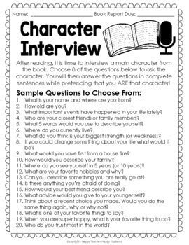 Character interview questions book report