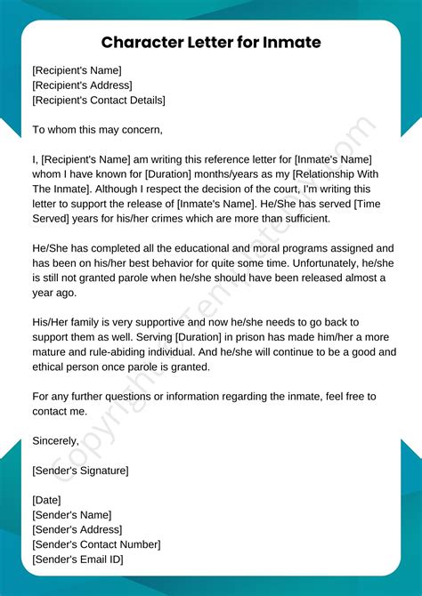 Character letter for inmate Sample Template in Pdf & Word Character