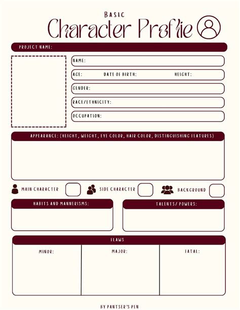 Character profile template for writing.  Describe any distinguishing features B. ...