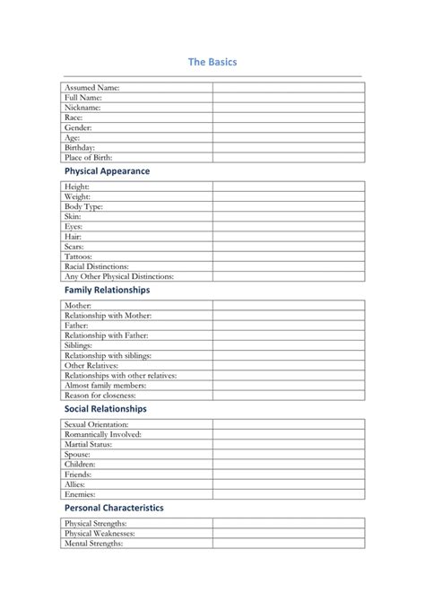 Character profile template word
