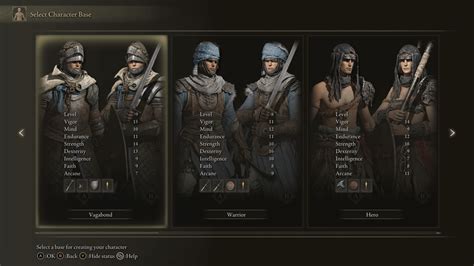 Character selection Elden Ring Interface In Game