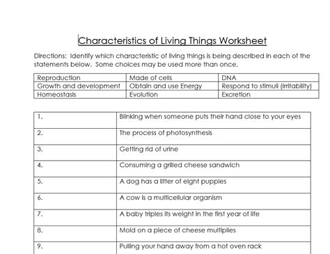 Characteristics of Living Things Worksheet Distance Learning